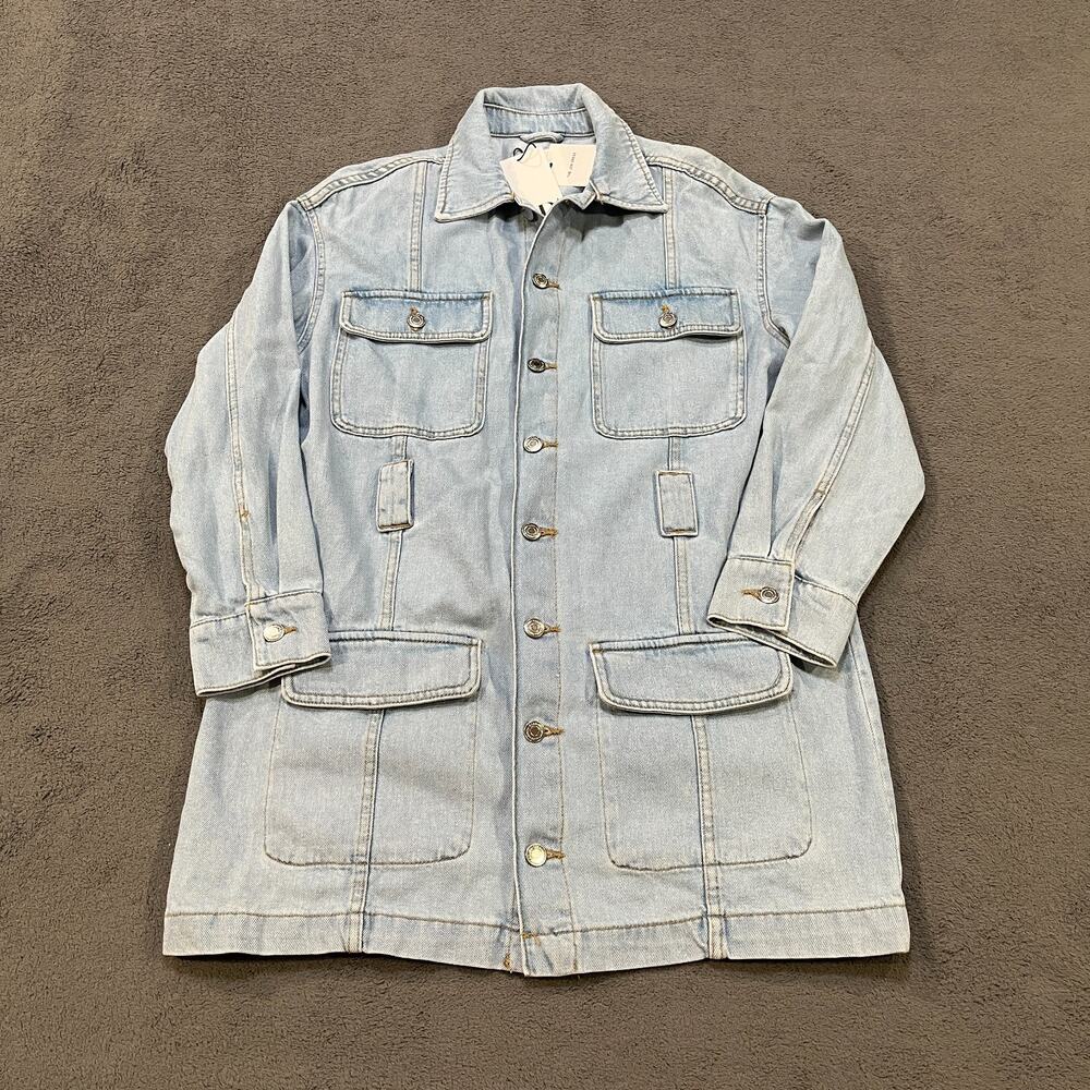 Zara Denim Shirt Dress Utility Jacket Style Light Wash Blue Women’s Small NWT